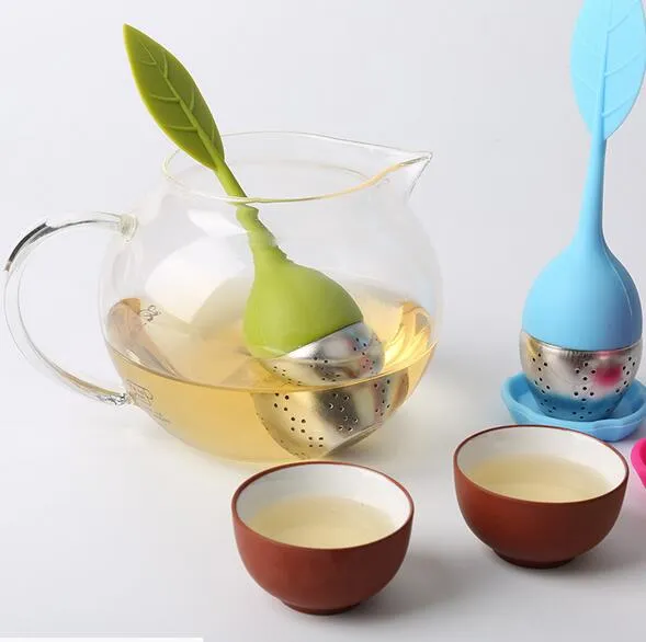 Kreatives Silikon-Tee-Ei, Blätter-Form, Silikon-Teetasse mit lebensmittelechtem Teebeutel-Filter, Edelstahl-Siebe, Teeblatt-Diffusor