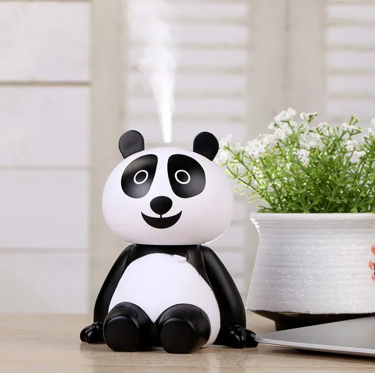 Tecknad panda luftfuktare 120ml kontors skrivbord mini arom diffusor aromaterapi ultraljud luftrenare ledd USB tecknad panda luftfuktare