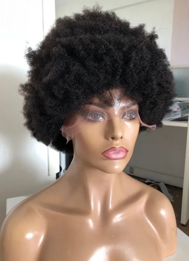 Afro kinky curl full spets peruk ny populär stil Virgin brasilianskt mänskligt hår 130% densitet spets fram peruker för svart kvinna snabb express leverans