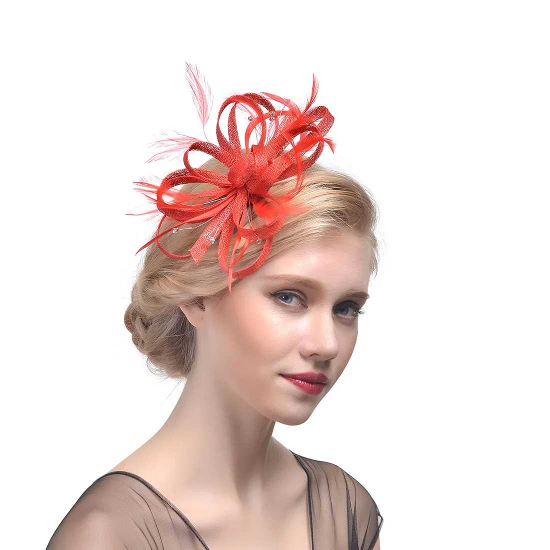 Bridal Hats Feathers Linen Flowers Hair Accessories Beading Girls Party Hair Decoration chapeau mariage femme7928714