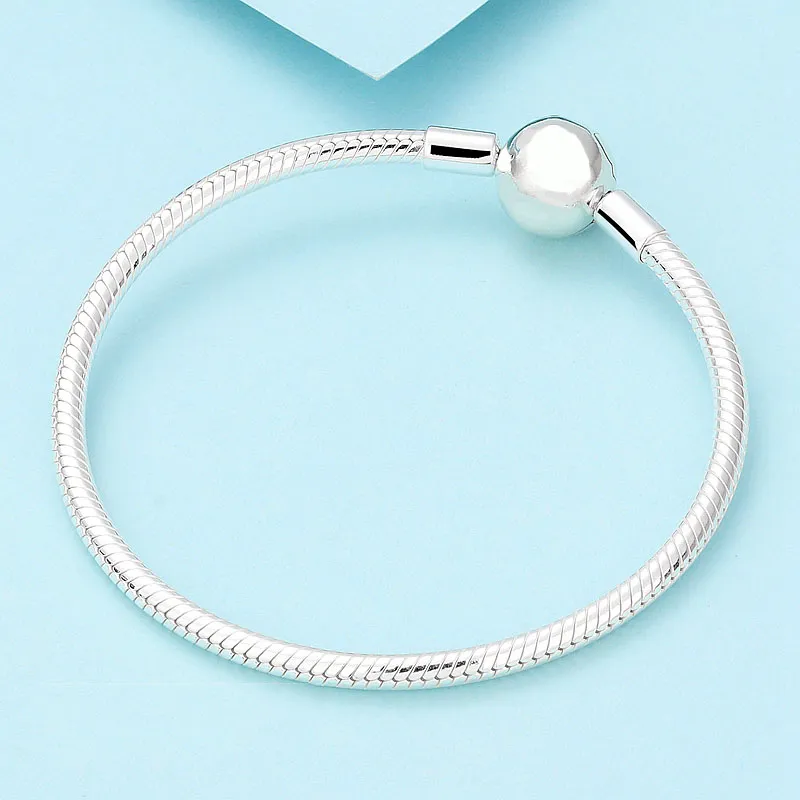 925 encantos de prata esterlina pulseira 3mm cobra cadeia para pandora charme beads pulseiras jóias diy caixa de presente para mulheres e homens