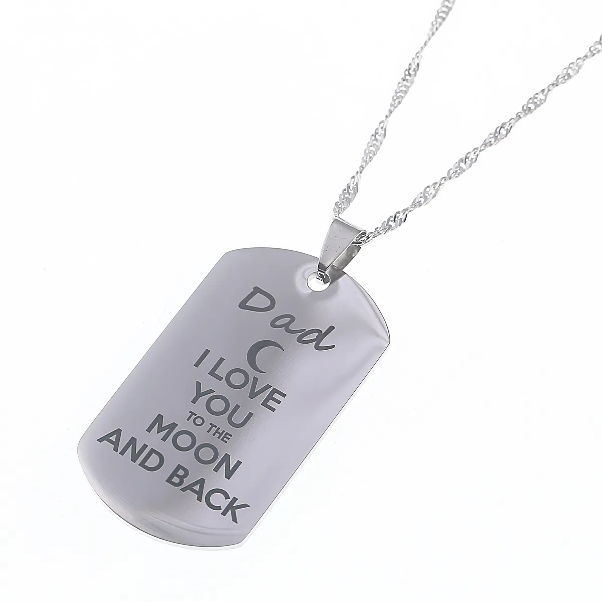 Stainless Steel Pendant Necklace " I Love You To The Moon and Back "Dog Tag Necklace Military Mens Jewelry Family Gift