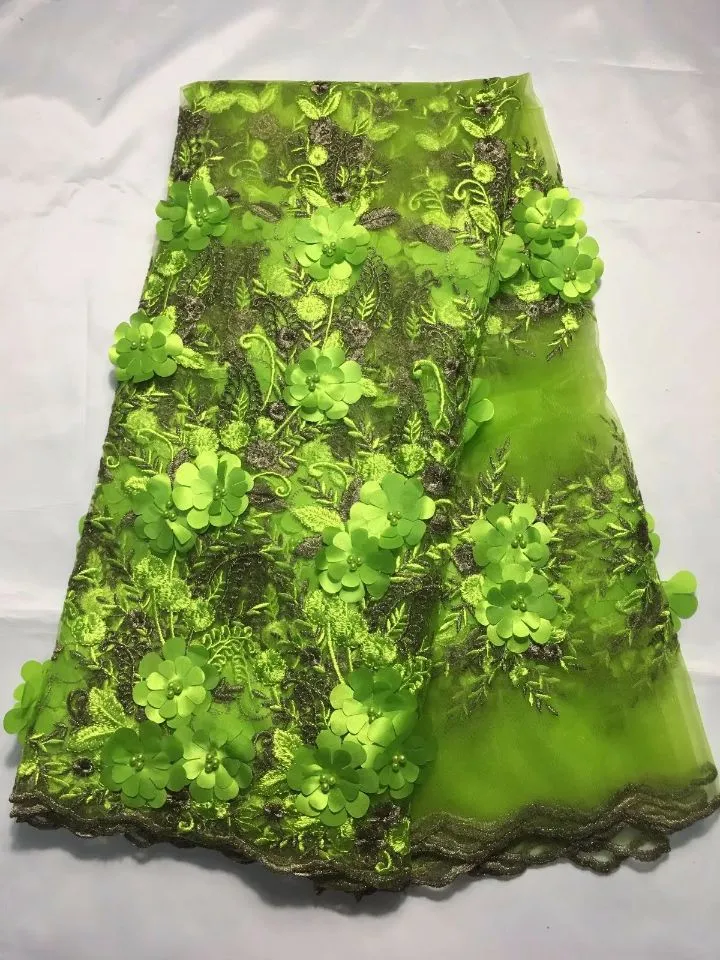 5 야드 / pc 멋진 녹색 프랑스어 그물 레이스 원단 구슬 꽃 장식 아프리카 메쉬 레이스 드레스 QN62-4