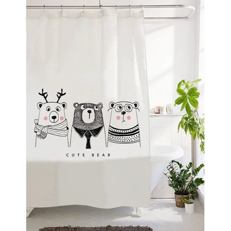 Cartoon Bear Shower Curtains Nordic Waterproof Bathroom Shower Curtain 100% Polyester Digital Print Bathroom Curtains for Home Decoration