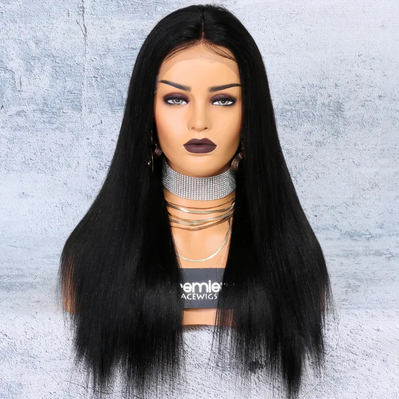 8a koronki przednie peruki Brazylijski Remy Human Hair Yaki Straight 250% Gęstość 4.5 "Głęboka koronka część 12-24 cali naturalna linia włosów dla amerykańskiego