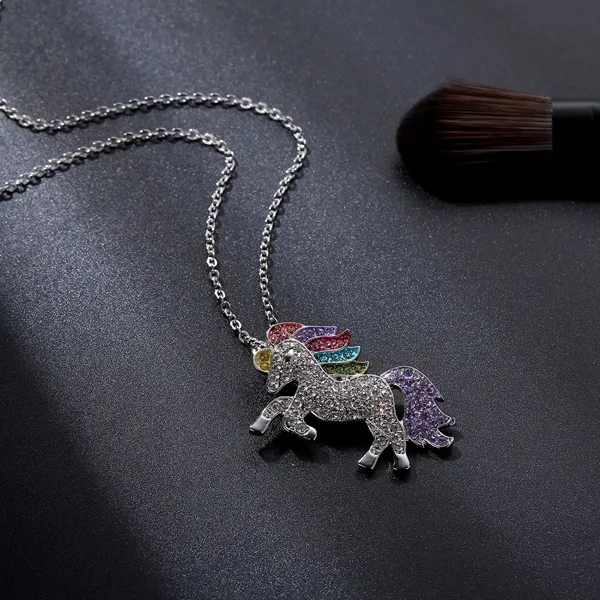 kids and women necklace colorful unicorn diamond pendant necklace children sweater chain jewellery accessories 