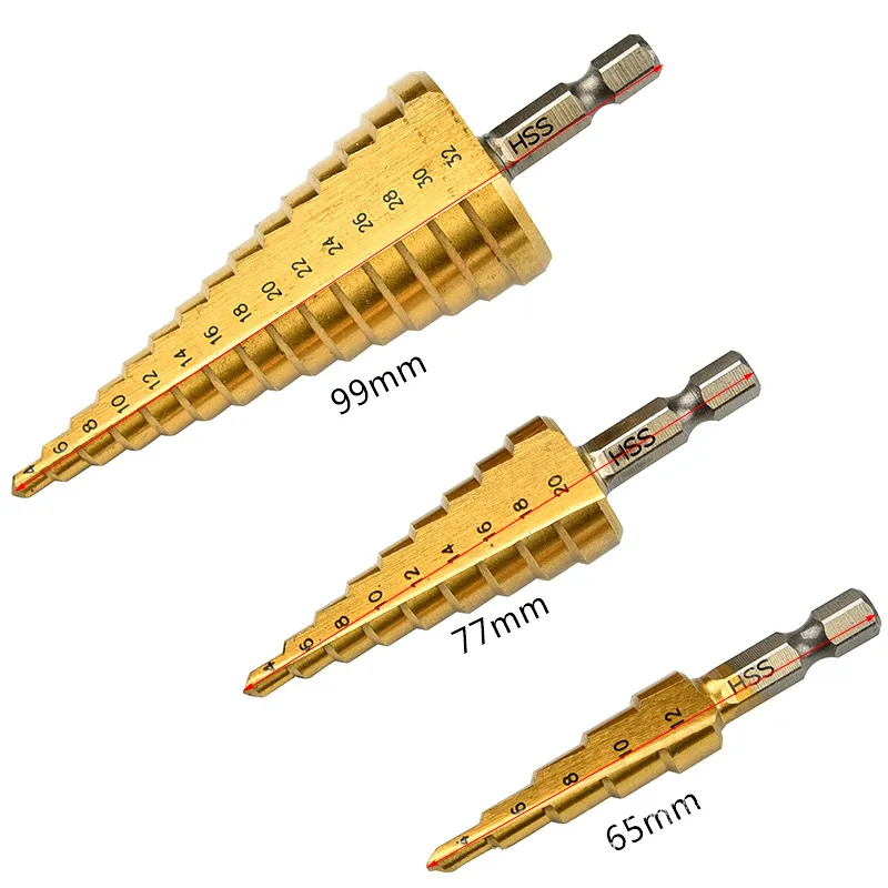 hex shank step drill bits set combo pata drilling tool steel plate high speed drill reamer chamfer deburring 4-32 4-20 4-12