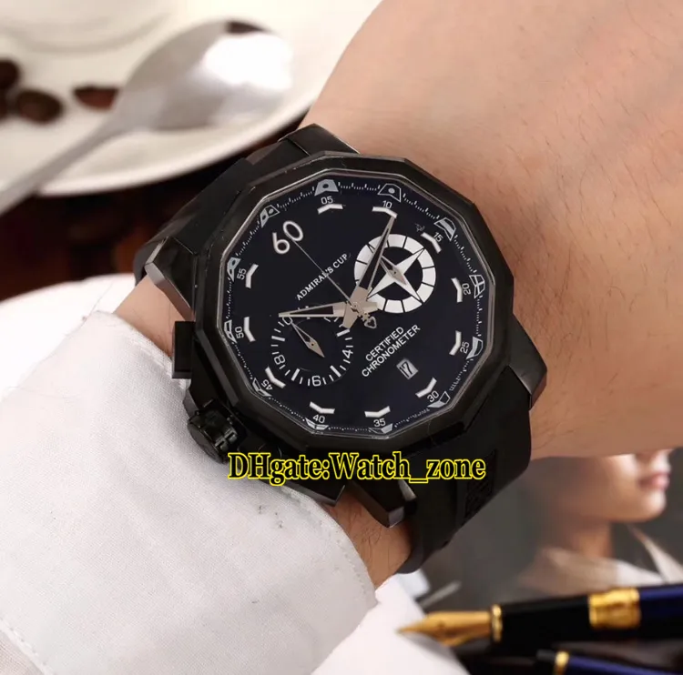 Admiral's Cup Seafender 753.231.95 / 0371 Black Dial Big Size Miyota Quartz Chronograph PVD Black Mens Watch Gummi Stopwatch Klockor