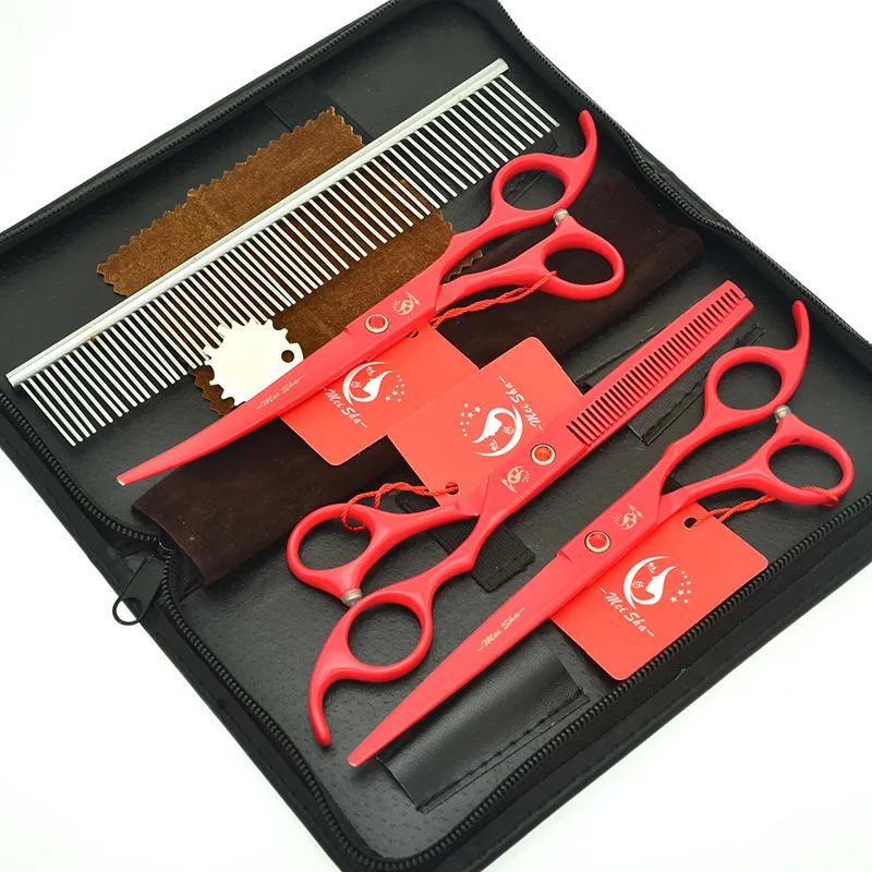 7,0 tum Meisha Professionell Japan Straight Cutting Thilning Shears Curved Sax för husdjur Hund Grooming Djur Hårklippare Set HB0139