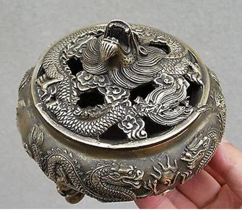 Kinesiska favoriter Bronsstaty Dragon Collectibles Incense Burner / Censer # 6566