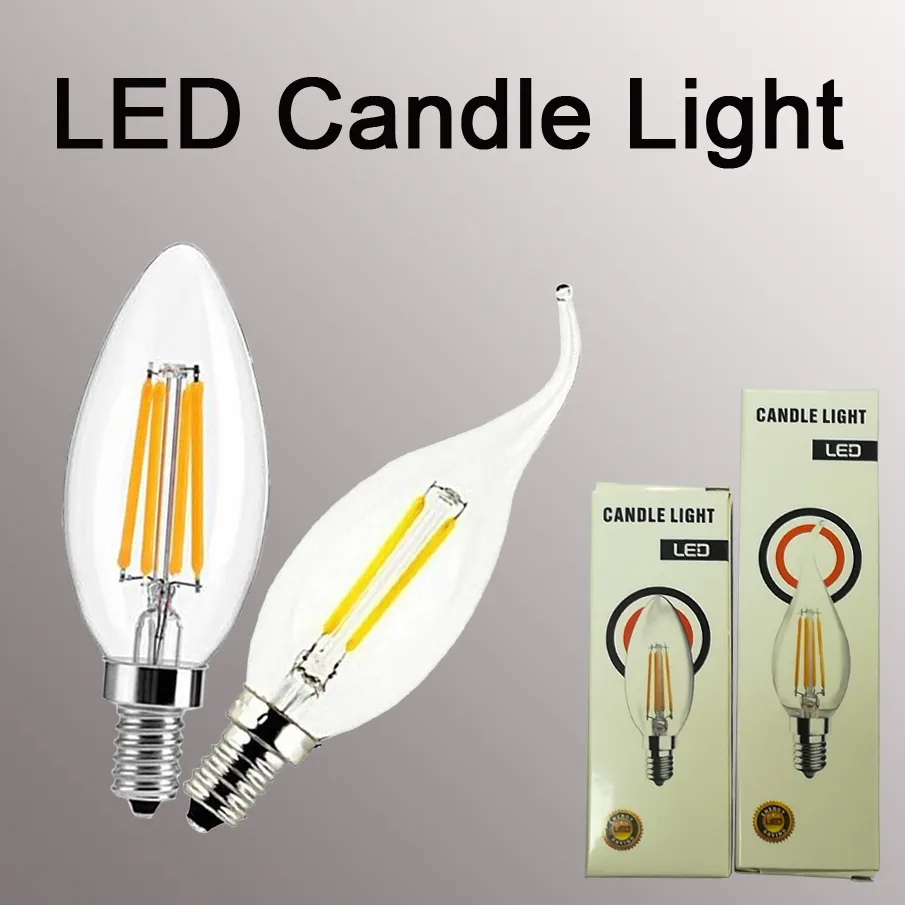 Ampoule à bougie à filament E14 2/4/6W Edison COB Filament Retro LED Light Candle/Flamme Bulb Lamp