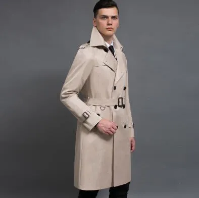 Partihandel - Vår Höst Dubbelbröst Lång Trench Coat Men Overcoat Mens Kläder England Ytterkläder Casaco Masculino European Big Storlek