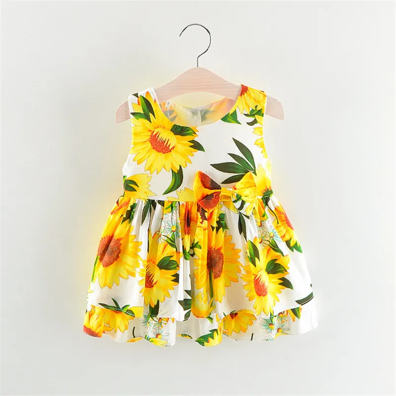 Mädchen Kleid Baby Sommer Sonnenblumen Druck Kleid Kleidung Mädchen Ärmelloses Kleinkind Mädchen Sommer Kostüm