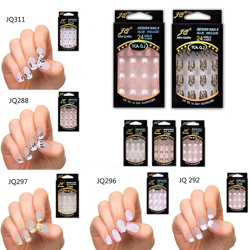 24 pcs Stunning Designs French False Nails ABS Resin Fake Nail Set Full Manicure Art Tips