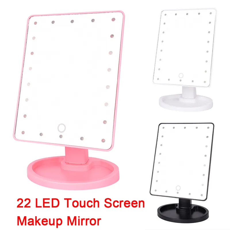 22 LED-Touchscreen-Make-up-Spiegel, professioneller Kosmetikspiegel, beleuchtet Gesundheit und Schönheit, verstellbare Arbeitsplatte, 180 drehbar