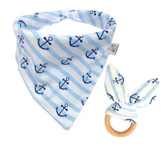 Baby Cotton Triangle Bib burp & Teethers set Bandana kerchief infant Saliva Bibs Pinafore Apron Wooden Chews Teeth Practice Toys YE014