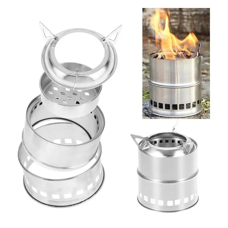 Draagbare brandstofoven Burner Roestvrijstalen vouwen Houtkachel voor Picknick Koken Wandelen Travel Camping Compacte Outdoor Kachel