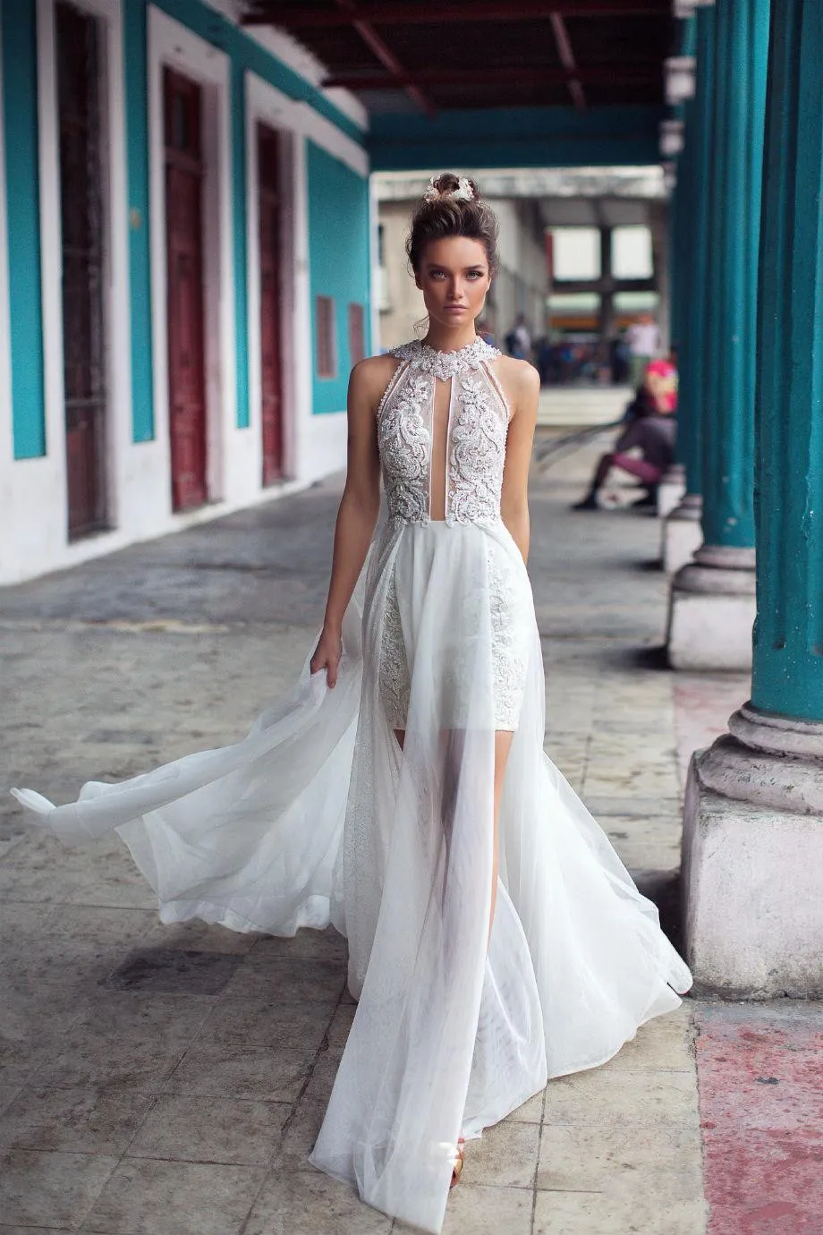 A-Line Chiffon Wedding Overskirt with Lace Appliques - Boho Long Bridal Gown for Beach Weddings A-Line Chiffon Wedding Overskirt with Lace Appliques - Boho Long Bridal Gown for Beach Weddings