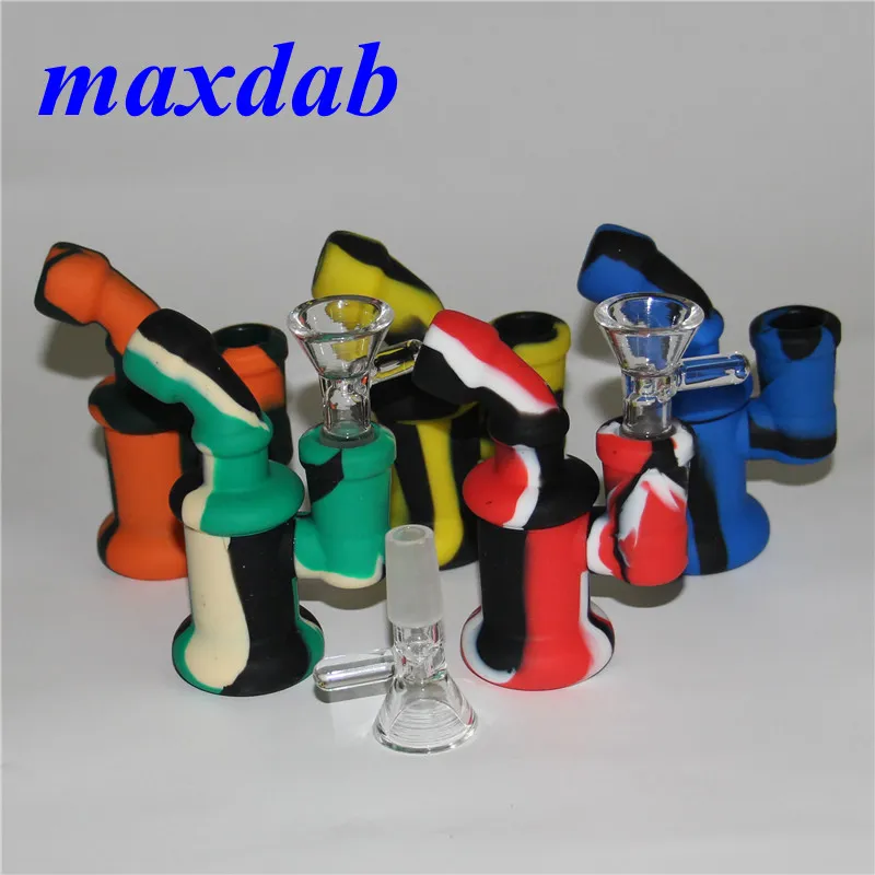 Mini silikon bongs dab teçhizatları 14mm dişi eklem ile 3.6 inç küçük geri dönüştürücü silikon su boruları yağ teçhizatı kabarcık