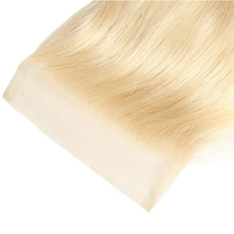 Brasiliansk kroppsvåg Mänsklig hårväv 3 buntar 613 Blondin Human Hair Bundlar med 4x4 Gratis Part Lace Closure Honey Platinum Virgin Hair