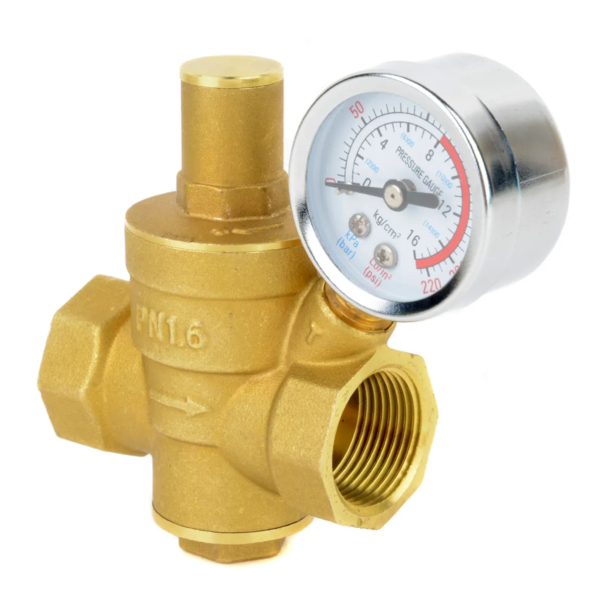 DN20 Válvula de reducción de presión de agua ajustable de latón con manómetro contador de presión DN20 reductor ajustable de presión de agua de latón 