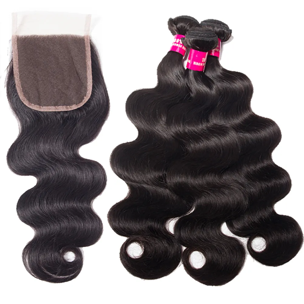 8A Brazilian Hair Body Wave Straight Loose Wave Kinky Curly Deep Wave 3 Bundles With 4X4 Lace Closure Unprocessed Virgin Human Hai3447303