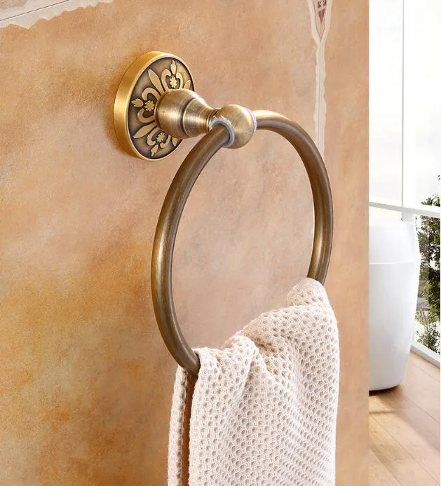 Antique gold Towel Rings Wall Mounted bathrobe holder Solid Brass Finish Bathroom Accessories4549527