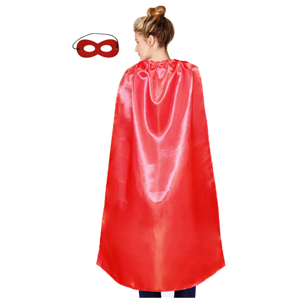 ett lager vanligt parti cape med mask show cosplay solid färg enkel spets upp satin kostym vuxen storlek cape