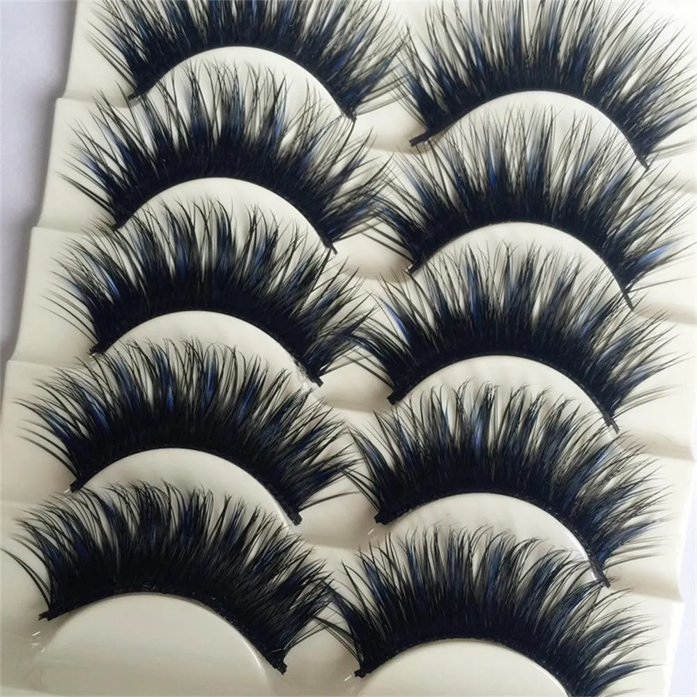 Black&Blue 5 Pairs/box Thick Eye Lashes Extension Party Makeup Soft Crisscross Fake Makeup Beauty False Eyelashes Cosmestic