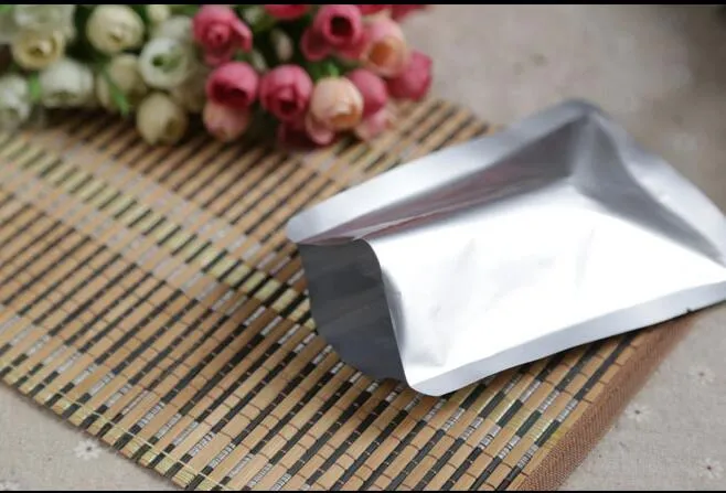 18x26см, 100шт чистые алюминиевые плоские пакеты - серебристый белый метиллический мешок чисто фольга, майлар пластиковый какао упаковочная еда простые мешок