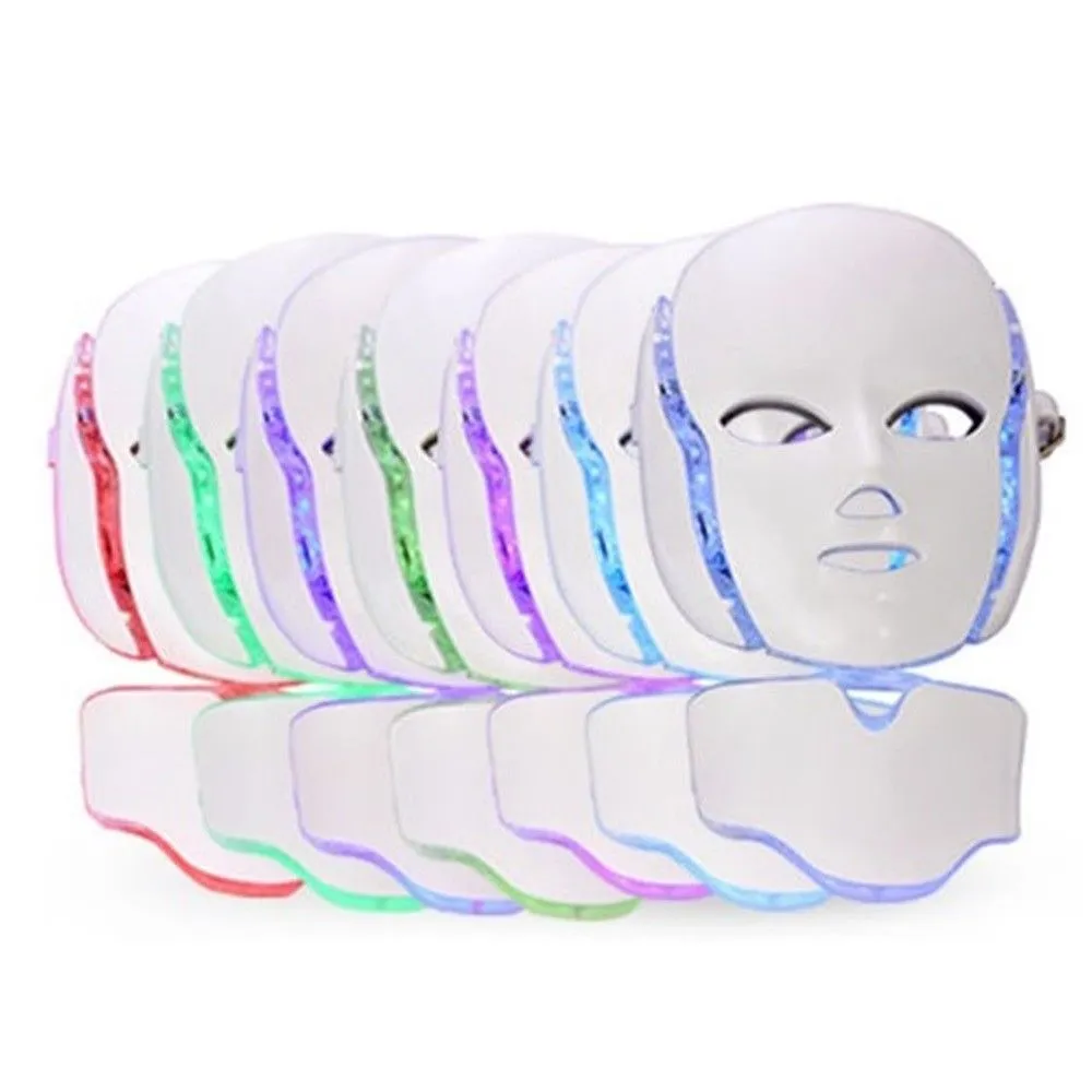 7 Kleur LED Facial and Neck Masker Microcurrent PDT Photon Gezicht Rimpel Verwijderen Huidverjonging Schoonheid