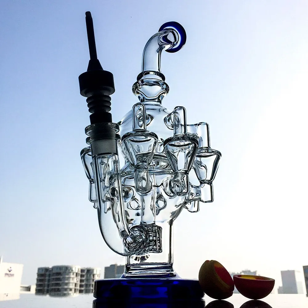 30cm Height Matrix Perc Glass Bong Recycler Bong Dab Oil Rigs with Octopus Arms Fashion Design Water Pipes with Ceramic Nail Cap OA013