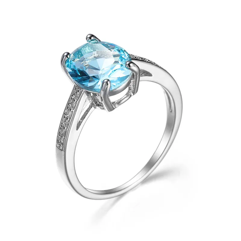 Luckyshine Мода ювелирные изделия Женщины Кольца 12 шт Лот Овальный Синий топаз Драгоценные камни Серебряные кольца, свадебные обручальные кольца CZ