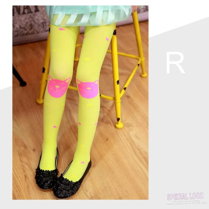 Spring Summer Girls Velvet Pantyhose Children Leggings Socks Cute Cartoon Cat Fish Pattern Candy Color Quality 