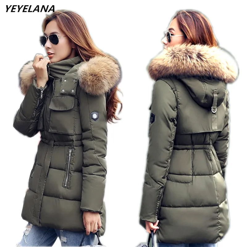 Yeyelana mulheres jaqueta de inverno grande peles reais 2017 novo inverno mulheres parka outwear casual casaco casaco de pele casacos mulher roupas