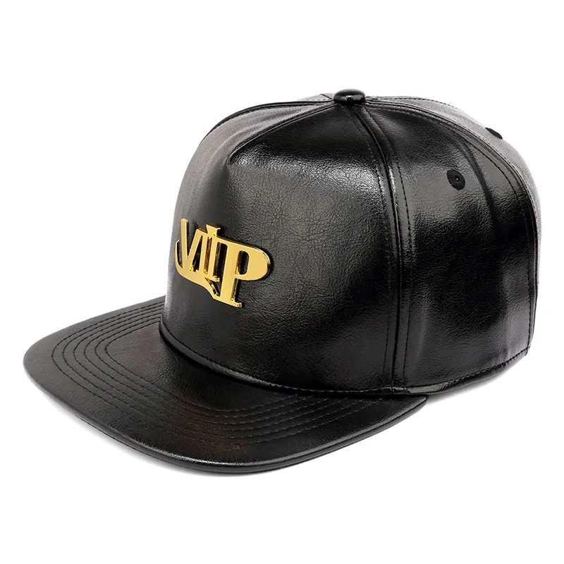 New Gold Letter VIP Baseball Caps PU Leather Casual Flat Brimmed Belt Buckle Adjustable Cool Snapback Bone Hip Hop Men Hats