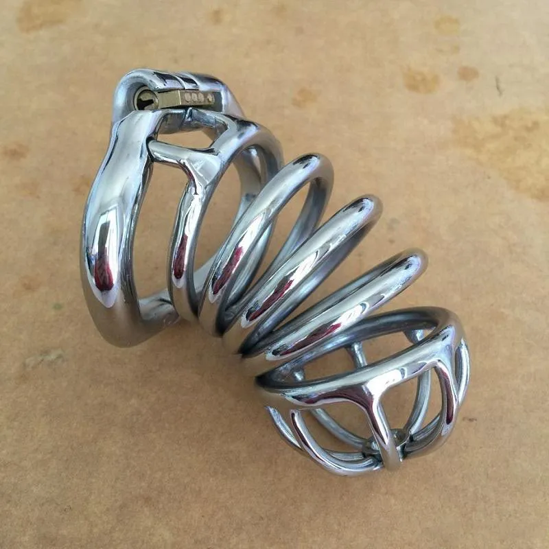 Dispositivos de castidad El anillo de presión de 4 tamaños se puede abrir Jaula masculina de acero inoxidable de 75 mm 1211142