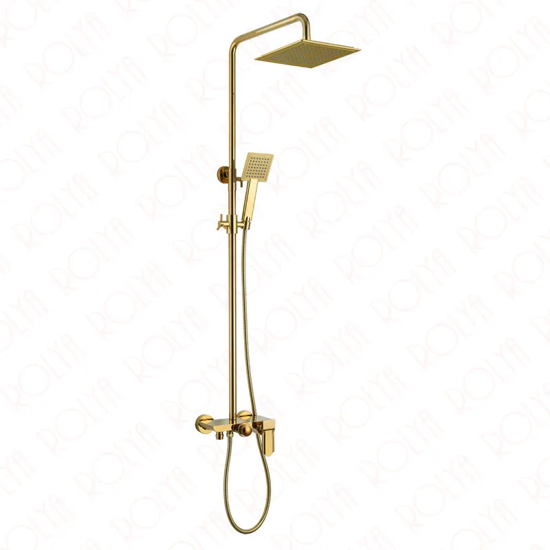 Rolya Golden / White / Black / Chrome Blootgestelde luxe badkamer douche set badmixer kraan