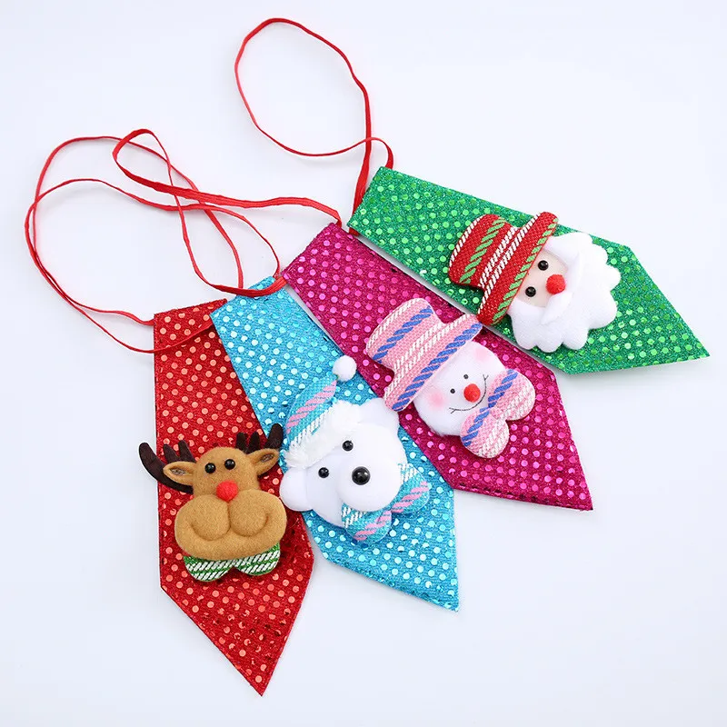 Adjustable Christmas Sequin Ties Children Neck Tie Santa Claus Snowman Reindeer Bear Tie Christmas Decoration Home Xmas Ornaments