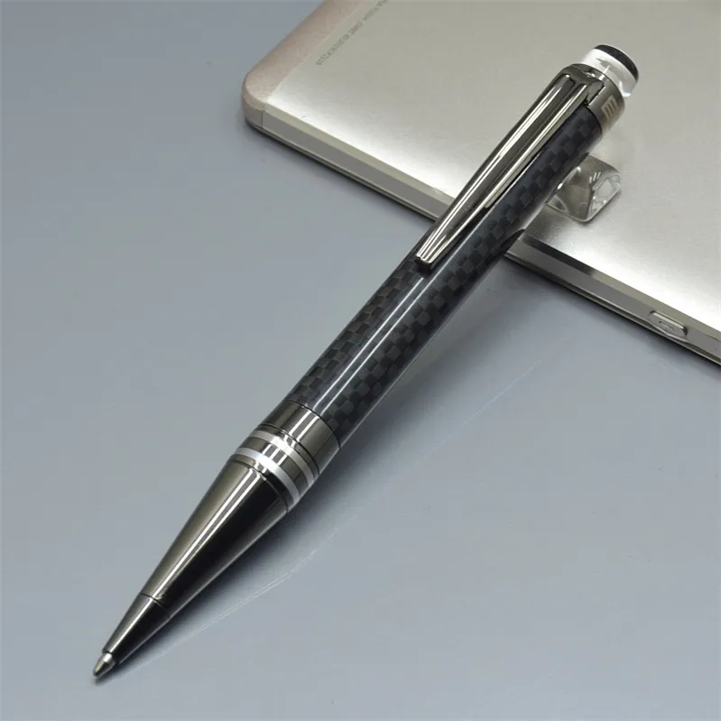 New Luxury Black carbon ballpoint pen with crystal flat top stationery school office supplies Monte brand write ball pens for business gift