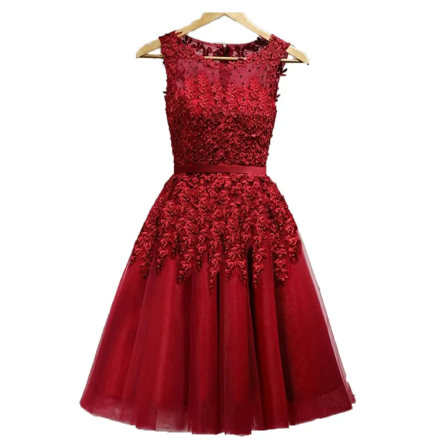 open lace back dress Dark Red Straps Beautiful Simple Prom Dress Evening Dress PSK028 US0 / Red main image 0