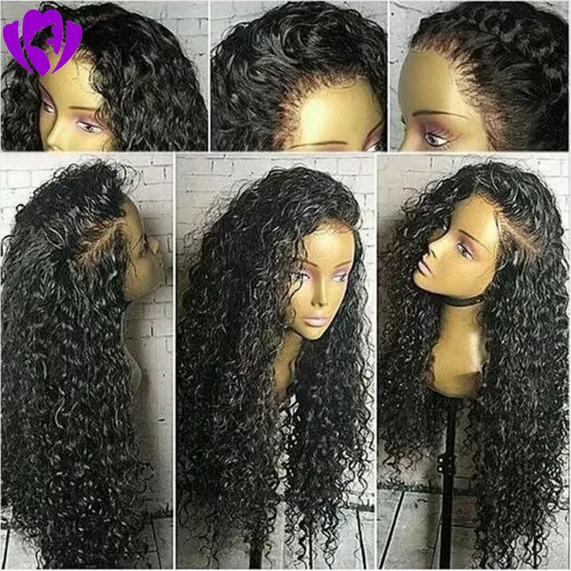 Lange zijgedeelte Losse Krullend Kant Front Synthetische Pruiken Hittebestendige American Kinky Curly Pruiken voor zwarte vrouwen