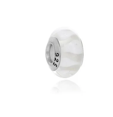 Grano de cristal de murano blanco Murano 925 Gran agujero de plata de ley Granos sueltos Fit European Pandora Charms Pulsera Collar Diy JewelryW