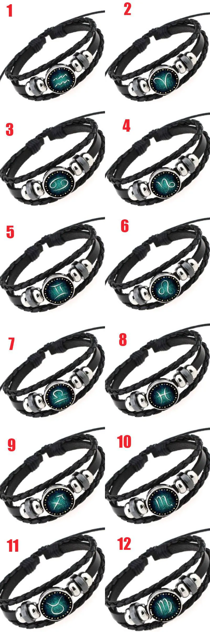 Constellation Zodiac Barcelet Weave Multilayer Wrap Bracelets Wristband Cuff Buttons for Women Men Glass Cabochon Jewelry