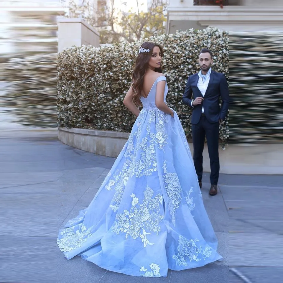 Sky Blue Tiered Pleated Tulle Elegant Corset Prom Wedding Dress