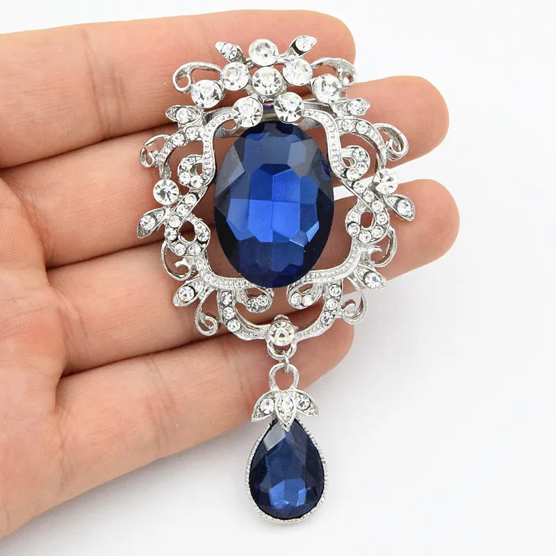 new High-grade alloy silver plated fashion glass drop pendant brooch dress wild exquisite corsage collar pin jewelry