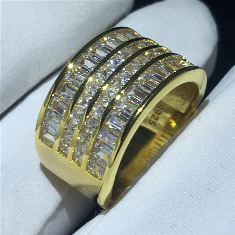 Bague de luxe réglage de canal 5A Cz pierre jaune or rempli bague de fiançailles de mariage pour les femmes mariée bijoux fins