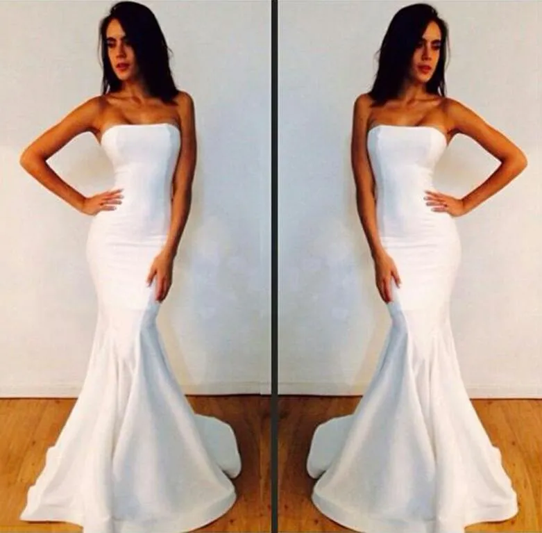 Sexy strapless zeemeermin avondjurken lange witte Michael Costello prom feestjurken vegen trein formele avondjurken goedkoop op maat gemaakt gemaakt