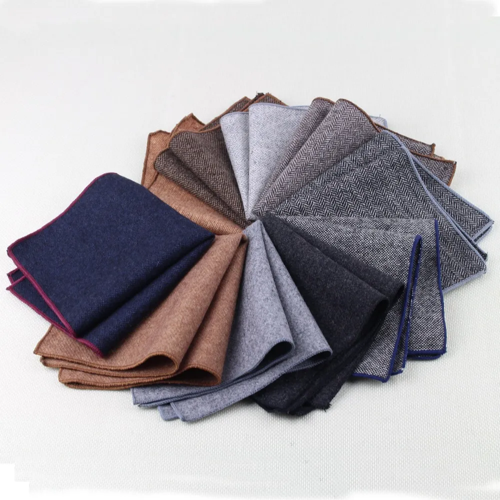 10PCS High Quality Hankerchief Scarves Vintage Wool Hankies Men S Pocket Square Handkerchiefs Striped Solid Cotton 23 23cm3202582