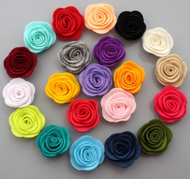 Gros-200pc / lot moins cher Prix 1.5" Felt Fleurs, multi Rose Fleur Rosette Fleur Filles Chapeaux Accessoires de cheveux 26colors